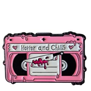 Horror and Chills VHS Enamel Lapel Pin W/Bloody Knife NWOT
